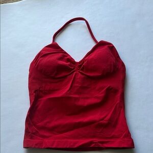 Red haltered workout top